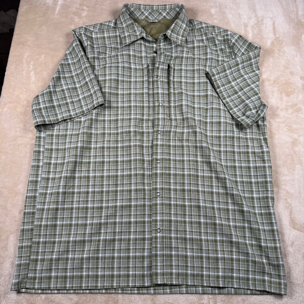 Men's Tactical Plaid Button Up Shirt Olive Green Short Sleeve Zip Pocket Casual